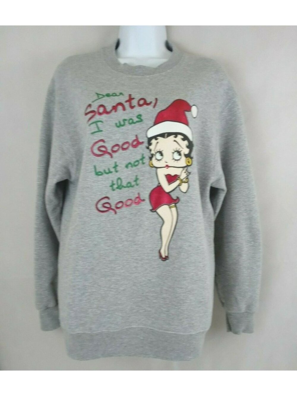 Vintage 2004 Fleischer Betty Boop Dear Santa Gray Sweatshirt Size Medium